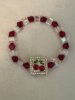 Red Crystal Cherry Stretch Bracelet with Sparkling Charm